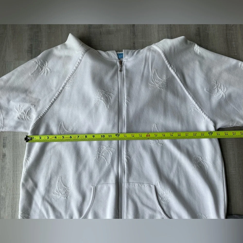 SUN CASUALS White Short Sleeve Zipper Up Cover Up with Hood Size 3X - Picture 6 of 6